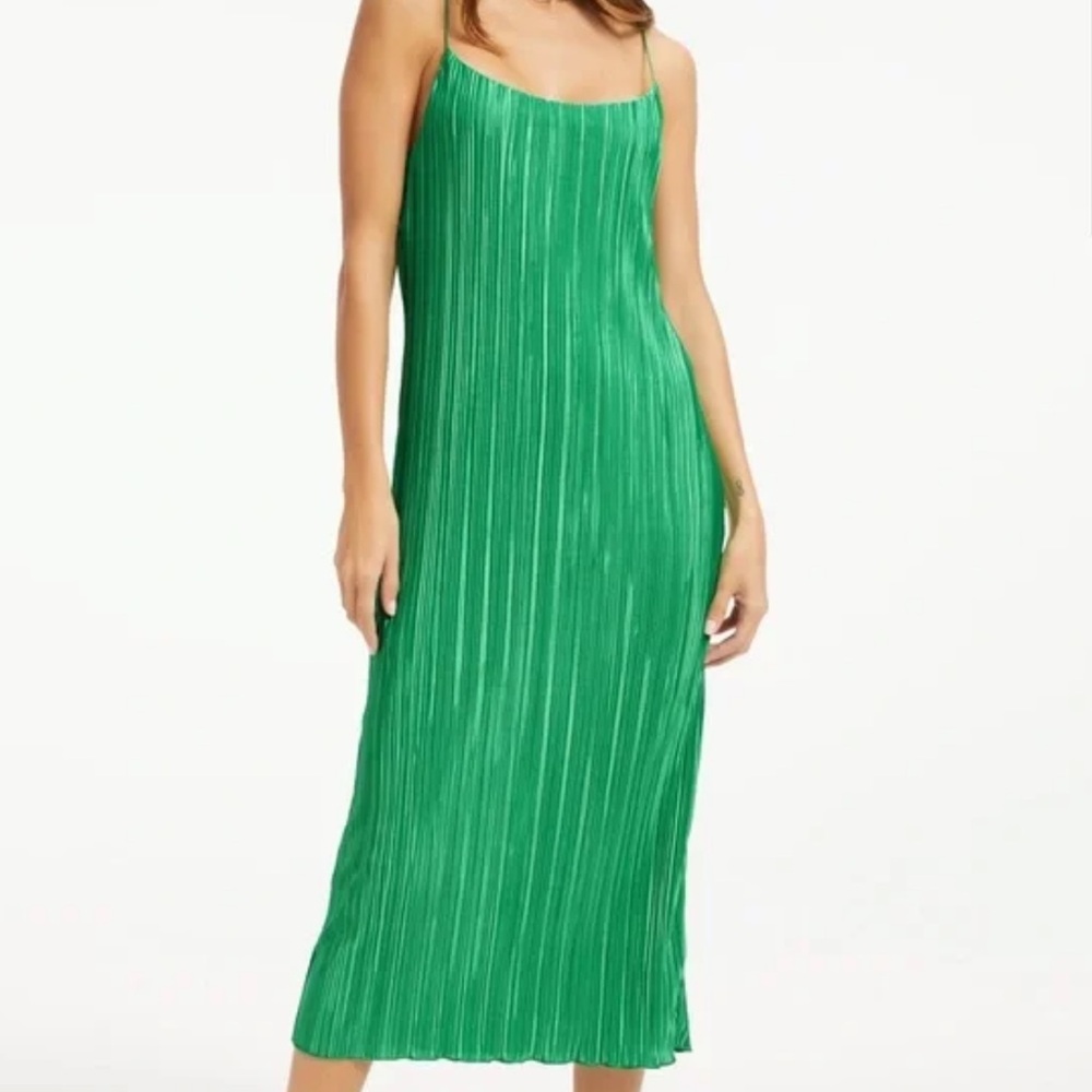 Good American Plisse Slip Dress Emerald Green